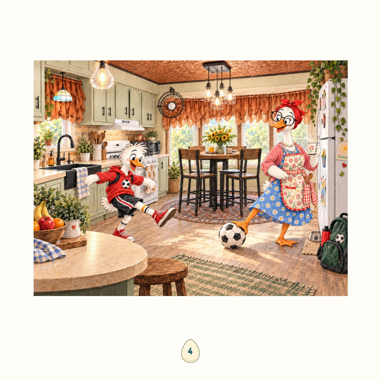 The Honksons: original illustrated page 4, Liam and Scarlett in the kitchen