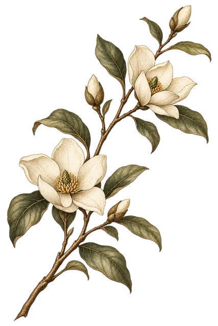 Botanical magnolia artwork from Profile Studio